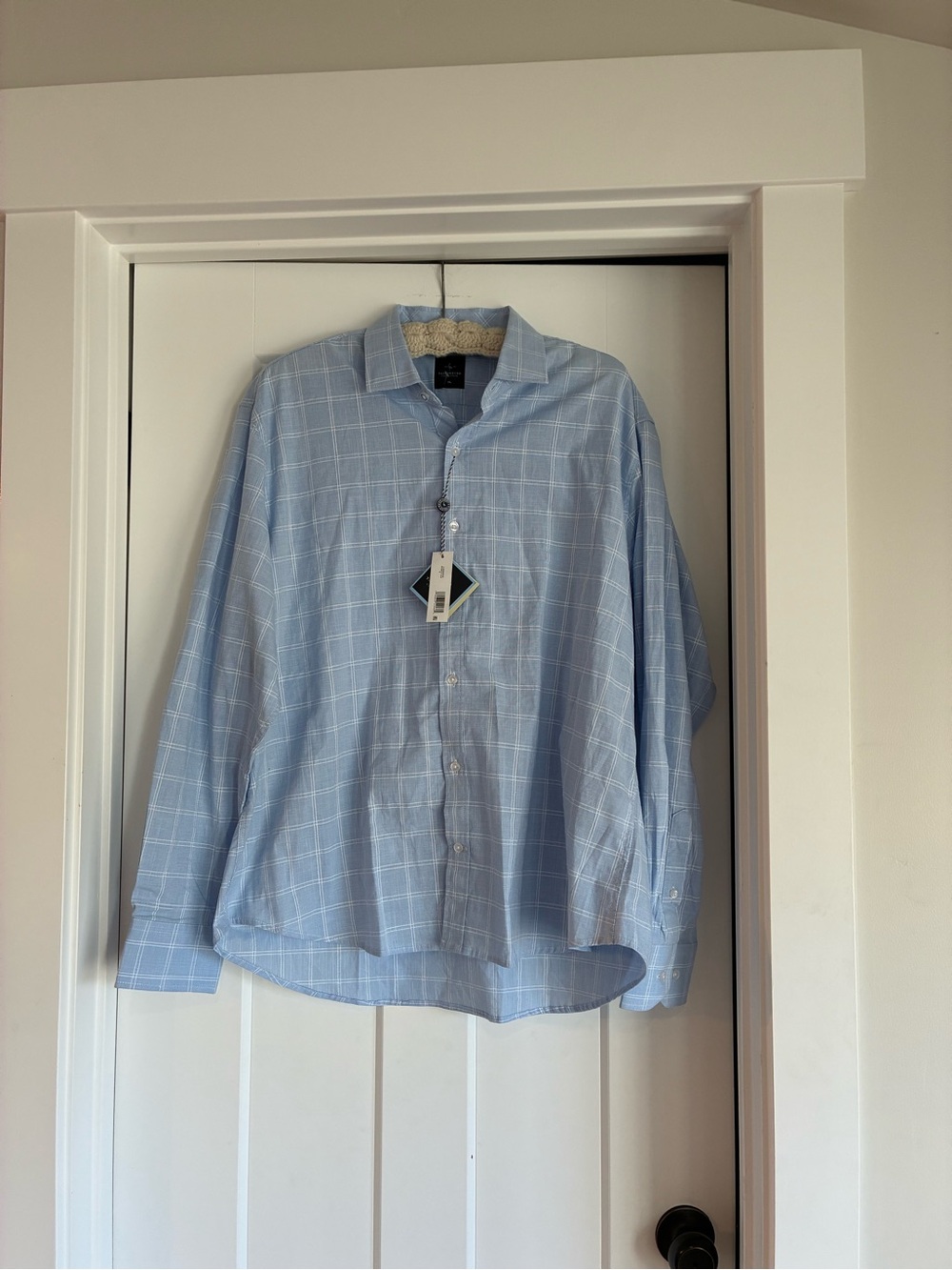 NWT Tailor Byrd Light Blue w white Windowpane Stripe Men's Dress Shirt XL Office